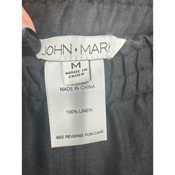 John Mark Pants Womens Medium Black Linen Cropped Button Pull On Beach Lagenlook - Picture 2 of 7
